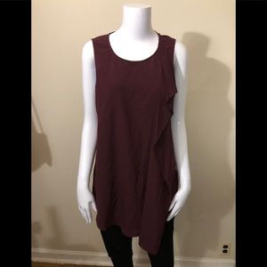 WHBM Ruffle Sleeveless Tunic Top Cranberry color M